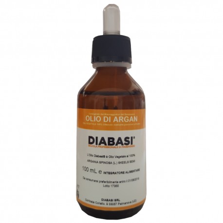 flacone di olio di argan puro e edibile a marchio diabasi