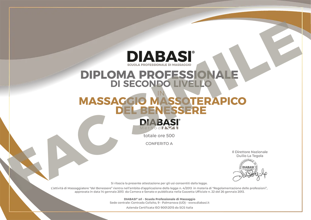 Diploma Diabasi 500 ore Corsi di Massaggio professionali massoterapia benessere Corso Massaggio Hawaiano Lomi Lomi -riconosciuto. Scuola di Massaggio Diabasi