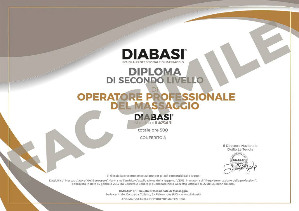 Diploma Diabasi 500 ore Corsi di Massaggio professionali operatore professionale Corso Massaggio Hawaiano Lomi Lomi -riconosciuto. Scuola di Massaggio Diabasi