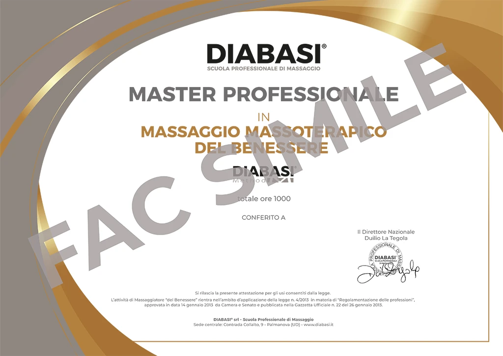 Fac-simile Diploma Master Massaggio Massoterapico Diabasi 1000 ore